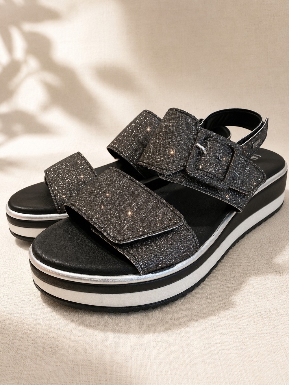 IGI&CO Made in Italy Platform Sandals Women's EU 41 US 10 Black Glitter Comfort
